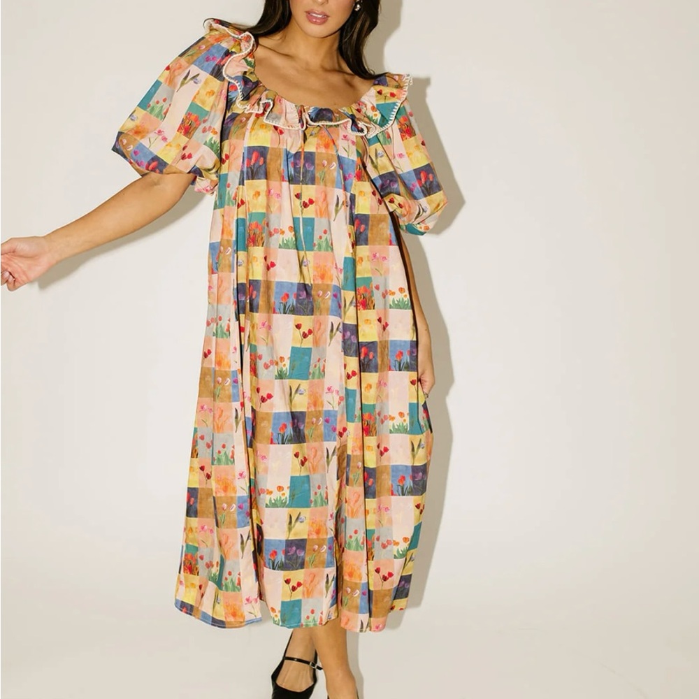 NEW ZOCO | Good luck Puff sleeve patchwork dress